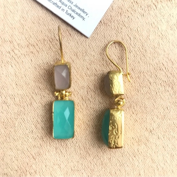 NWT Ottoman Hands Rose Chalcedony Drop Earrings Gold Overlay - Picture 5 of 8